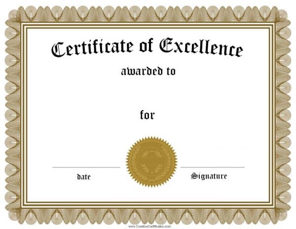 certificate of excellence