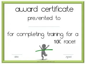 10 k race certificate