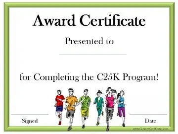 Certificate for completing the c25k program