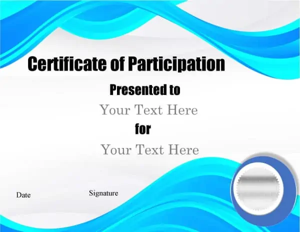 Blue wavy pattern on the top and bottom of the award certificate