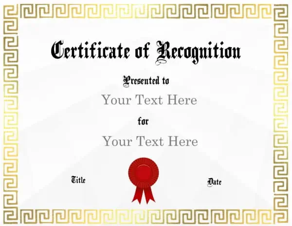 Gold certificate border with a red ribbon